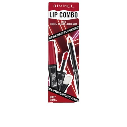 Rimmel London, Lasting Finish, Lip combo Ruby Goals, Lasting Provocalips Caught red Lipped, 740 & Lasting Finish Lip Liner Burgundy, 580, Paso 1, 1,2 g, Paso 2, 2,3 ml, Paso 3, 1,6 g