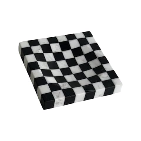 StonePlus Marble Stone Black and White Checkerboard Square Small Splicing Mosaic Tray Jewelry Dish (Black and White) Cover