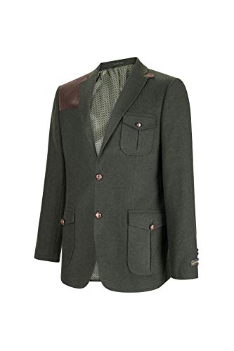 Mens Wool Tweed Shooting Jacket Hunting Blazer Smart Casual Elbow Patch Olive - Khaki 38 - Thumbnail 3