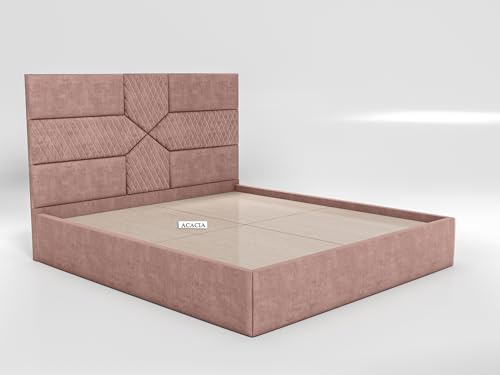 Image of Acacia Modern Upholstered King Size Bed with Box Storage for Bedroom | Wooden Double Bed with Storage | Platform Cot Bed with Upholstery Premium Fabric | 6.5 x 6 Ft | Sheesham Wood (Salmon Pink)
