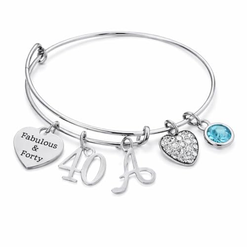 Personalized 40th Birthday Gifts for Women with Birthstone & Letter Charm, Custom Fabulous...
