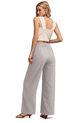 NIMIN Trousers Pants for Women Wide Leg Flowy Business Dress Pants High Waisted Trousers Work Slacks with Pockets Khaki L - image 4