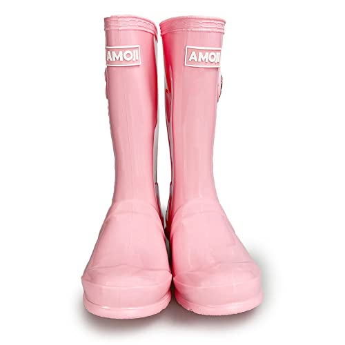 Amoji Girl Rain Boots Youth Rubber Boots Children Outdoor Waterproof Boots Pink 3-4 Big Kid #TOP5