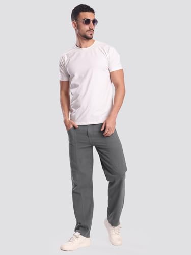 Image of BENE KLEED Men's Solid Cotton Trousers | Classic Style | Full Length | Relaxed Fit |