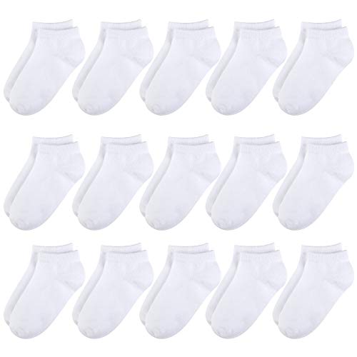 BOOPH 15 Pcs Kids Socks for Boys Girls Half Cushion Low Cut Athletic Ankle Socks