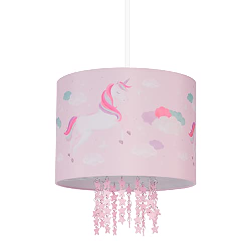 Relaxdays Lámpara Techo Infantil E27 Unicornio, Luz Colgante Dormitorio Peque, Sala Juego, Bebé, Pantalla 158x35cm, Rosa