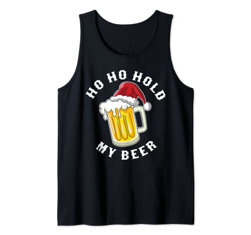 Santa Ho Ho Hold My Beer Funny Christmas Beber Camiseta sin Mangas