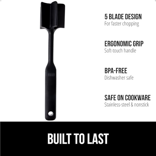 GORILLA GRIP Patented Heat Resistant Meat Chopper, Soft Handle, Nonstick Hamburger Smasher, Break Apart Food, Safe on All Cookware Ground Beef Grinder, Non Scratch Potato Masher Kitchen Tool, Black
