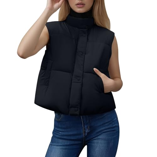Chaleco sin mangas de abajo mujer para abrigarse del viento con cuello alto negro L