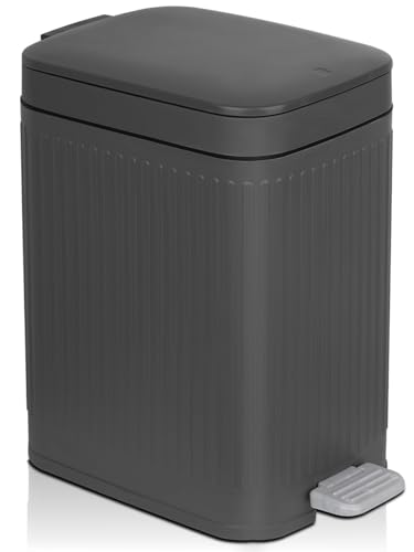 Image of rejomiik Small Bathroom Trash Can with Lid Slim Soft Close Garbage Can Step Wastebasket Container Trash Bin for Office Bedroom Kitchen Living Room (2.6 Gallon Dark Gray)