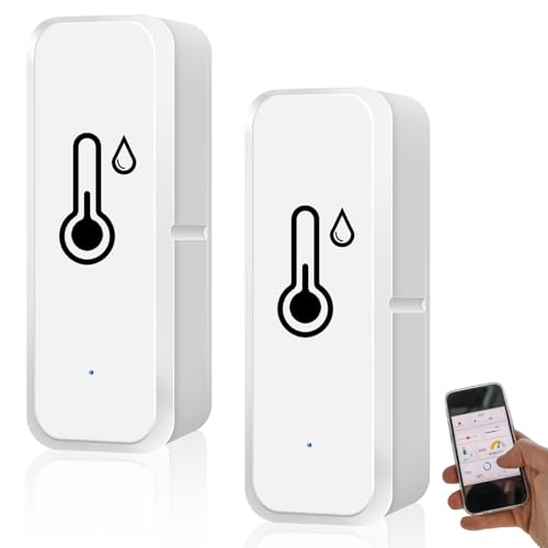 2 Stück WiFi Thermometer Smart Hygrometer Innen Außen, Temperatur Feuchtigkeitssensor mit Smart App und Datenaufzeichnung, Mini Thermometer...