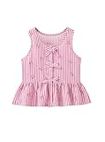 Ecolala Girls Bowknot Tank Tops Sleeveless Striped Shirts Cotton Peplum Babydoll Top Pink Stripe Bow 7-8 Years