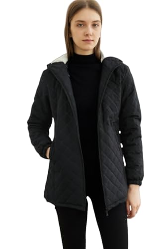 Womens Winter Outdoor Two-Pocket Fleece Hooded Long Warm Zipper Jacket