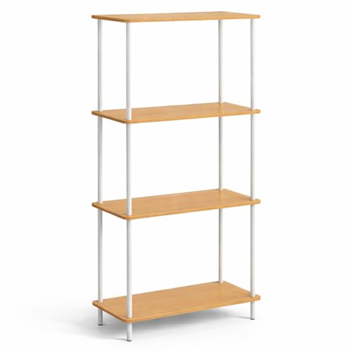 Estantería de Madera y Metal Blanca | 115x60x30cm | 4 Baldas | Estantería Modular Ajustable | Estante para Salón Dormitorio Oficina | Librería Moderna Diseño Resistente | Fácil Montaje Sin Herramienta