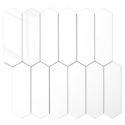 DICOFUN 10-Sheet Long Hexagon Peel and Stick Backsplash, 12"x12" PVC Stick on Backsplash Wall Tiles for Kitchen and Bathroom (Polished White)