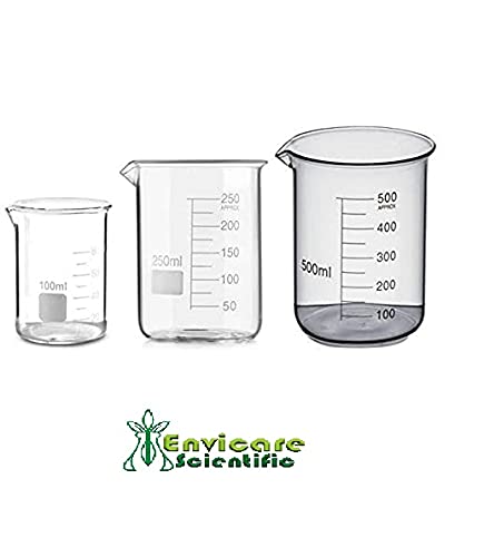 ENVICARE™ Beaker Borosilicate 3.3 Glass Beakers - 100 ml, 250 ml, 500 ml, Pack of 3