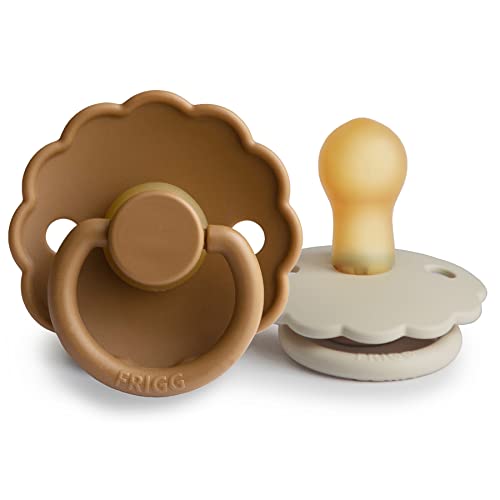 Image of FRIGG Daisy Natural Rubber Baby Pacifier | Made in Denmark | BPA-Free (Cappucino/Cream, 0-6 Months) 2-Pack