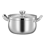 Lawnoval 24 cm Suppentopf aus Edelstahl mit Induktionsboden und Glasdeckel, verhindert Überlaufen, kompatibel mit Gas-, Keramik- und Halogenkochfeldern, Silber