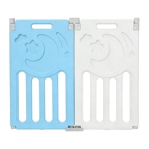 Dripex Parc bebe modulable plastique, panneau pour parc bebe modulable, 2 panneaux, Bleu et blanc