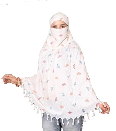Image of Cotton Long Scarf Cum Mask Scarves Usable for Vehicle Driver | White Printed Design Fabric | Universal Size | Soft & Breathable Sun Protection | For Girl & Women