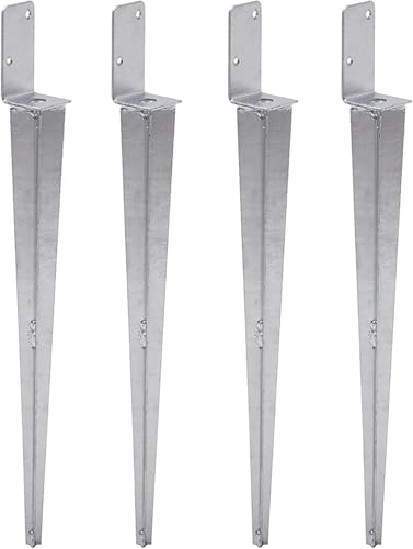 TRIBECCO 4x Support de poteau universel à encastrer L, Support de poteau en acier galvanisé à chaud Manchon de sol articulé Support de poteau Ancrage de poteau en acier argenté (4, 50x600)