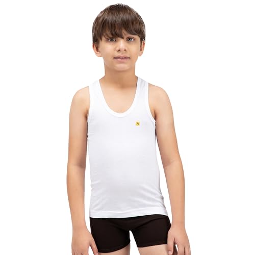 Image of Amul Comfy Boy's Vest | 100% Cotton Single Jersey Fabric | U Neck Sleeveless Innerwear | Soft Hand Feel Comfort Fit | Seamless Body | Superior Daily Comfort | Color May Vary (Pack of 4)