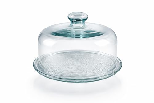 Evocalo Campana de Cristal para Tartas con Plato 30,5 cm – Quesera de Vidrio con Tapa y Pomo – Plato con Campana para Quesos, Tartas y Repostería – Campana para Alimentos Transparente