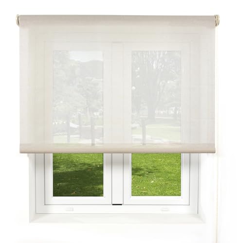 Blindecor Belmont Rollo lichtdurchlässiges Gewebe, glänzend, Beige, 130 x 180 cm (Breite x Höhe), Stoffgröße 127 x 175 cm, Fensterrollo