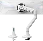 monTEK Heavy-Duty Monitor Arm for 17-57" Ultrawide Curved Screen, Supports up to 59.4 lbs, Adjustable Gas Spring Arm, 75/100 VESA Mount, Clamp & Grommet Desk Monitor Mount Single, White