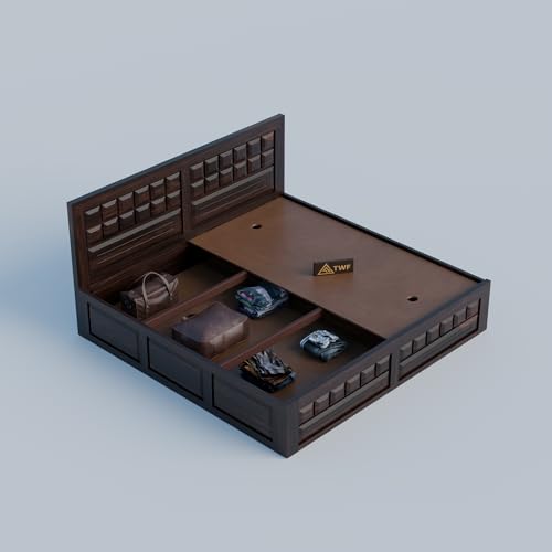 Image of Solid Sheesham Wood Queen Size Bed with Storage Box | Double Bed for Bedroom | Big Diamond Design Wooden Double Bed Cot for Home & Hotels | Rosewood, Walnut Finish