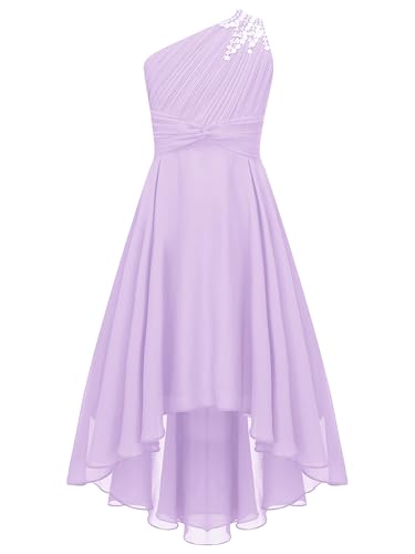 Shinsto Kids Girls Junior Bridesmaid Dress Shiny Beaded One Shoulder Chiffon High Waist Princess Gowns