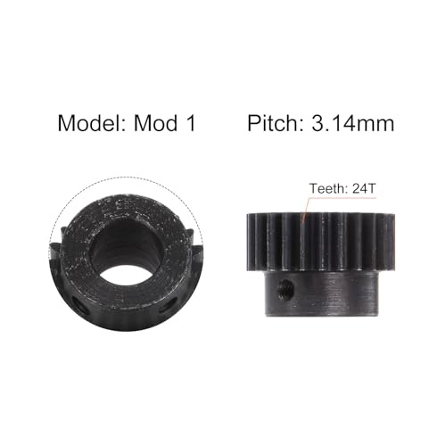 sourcing map 2 Stück 1Mod 24T Ritzel Zahnrad Zahnräder 10mm Bohrung aus Gehärtetem Stahl Motorzahnstange Stirnrad mit Stufe für RC Auto LKW Buggy Getriebe Antrieb