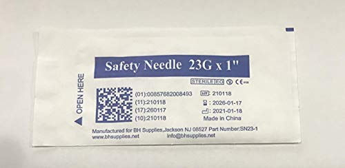 Image of BH SUPPLIES Safety Needle 23G x 1 inch (Box of 100)