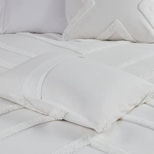 Image of Urban Habitat Beck Cotton Comforter Set - Chenille Tufted Geometric Design Modern Bedroom Decor, All Season Bedding with Matching Sham, Full /Queen, Ivory 3 Piece