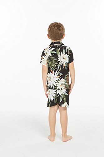 Matching Mother Son Hawaiian Luau Outfit Poncho Dress Shirt in Wispy Cereus Black4