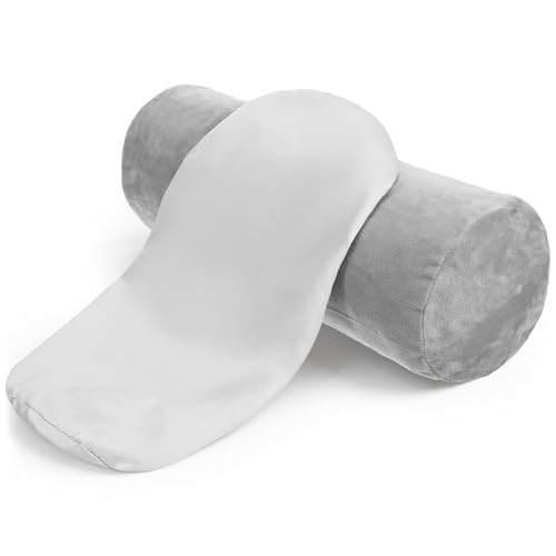 Prasacco 2 Pack Cervical Neck Roll Pillow Cover, Gray Round Pillowcase with Zipper, 16x6 Inch Cylinder Bolster Pillow Case, Soft Breathable Polyester Pillows Covers