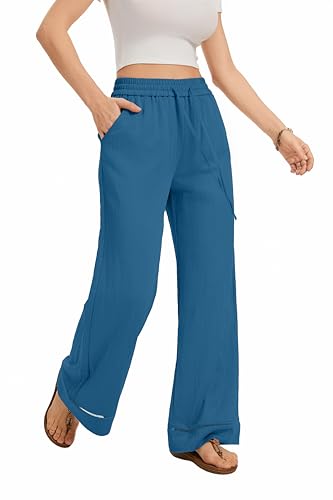 Image of KICZOY Women Flowy Pants Drawstring Waist Wide Leg Palazzo Beach Pants Loose Fit with Pockets