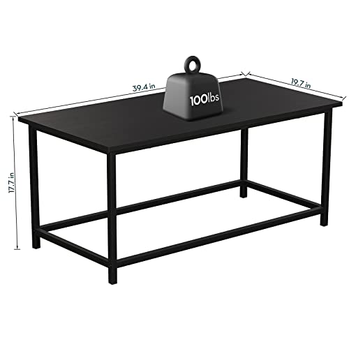 SAYGOER Black Coffee Table Simple Modern Rectangular Center Table Open Space Minimalist for Living Room Home Office Industrial Cocktail Tables, Easy Assembly, 39.37 x 19.69 x 17.72