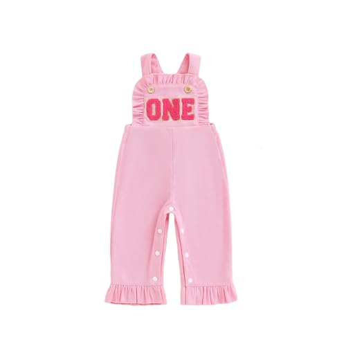 BULINGNA Baby Girl 1st 2nd Birthday Outfit Sleeveless Letters Embroidery Jumpsuit Overalls Corduroy Birthday Clothes