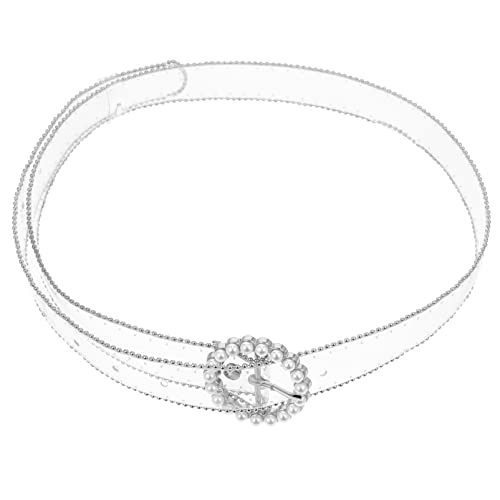 Clear Belt Clear Waist Belt Pearl Belt Transparent Belts Buckle for Women Girls Dress Coat Jeans Pants Silver Waist Belt