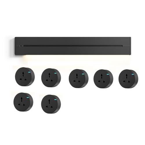 Enchufe de carril extraíble de 8000W, regleta de enchufes con barra de luces para cocina, oficina, salón, 110-250V,Black-100CM