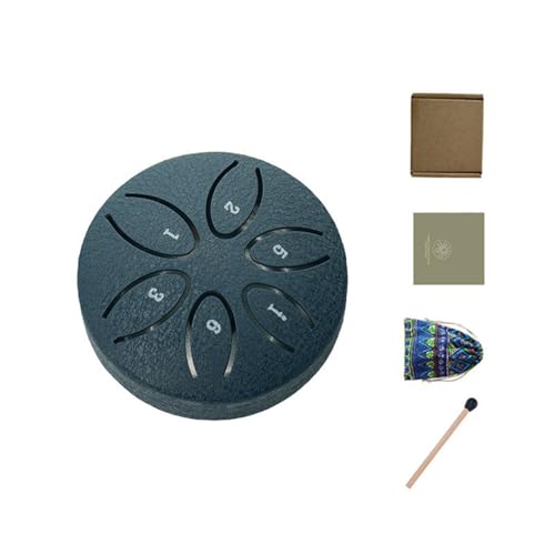 Portable 3-Inch Steel Tongue Drum with 6 Notes, Includes Mallets, Songbook & Carry Bag - Handpan Instrument for Music Therapy, Meditation, Yoga and Relaxation(Navy Blue 1)