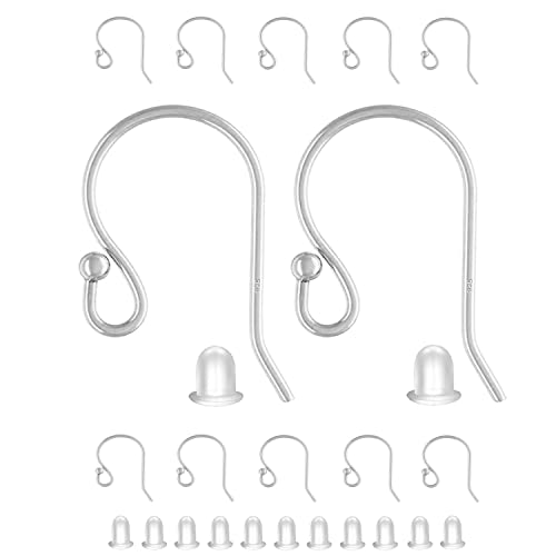 BEADNOVA Earring Hooks 925 Sterling Silver Ball Dot Ear Wire with Rubber Backs Earwire for Jewelry...