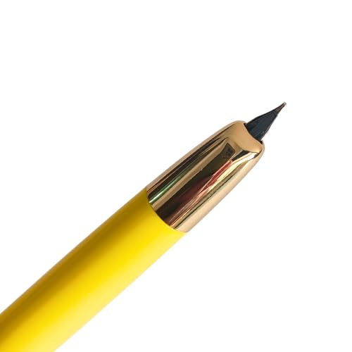Image of GOLD LEAF Jinhao 20 Press Retractable Fountain Pen - Fine Nib with Converter - Plastic Body & Metal Clip - Multiple Colors - Smooth Writing Pen (No Ink Included) (Lemon Yellow (Gold Clip))