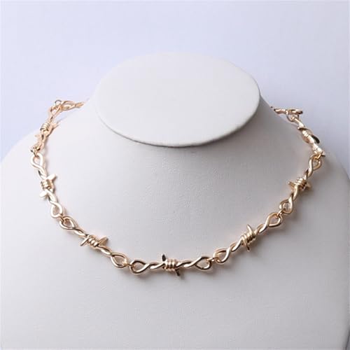 coadipress Unisex Gothic Thorns Choker Necklace for Men Women Personalized Punk Hip Hop Heavy Duty Padlock Metal Collar Thorns Barbed Wire Choker Necklace Harajuku Chain Jewelry Gift3