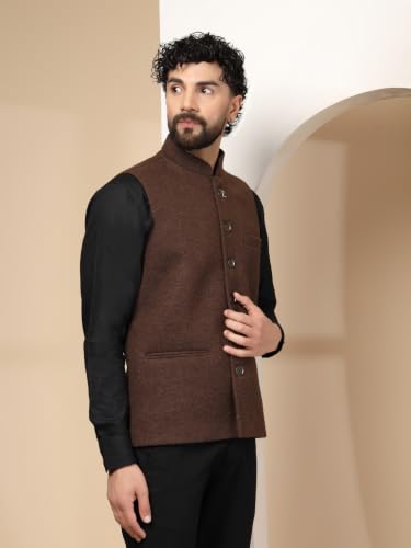 Vastraa Fusion Brown Nehru Jacket for Men Coffee Brown - Image 3