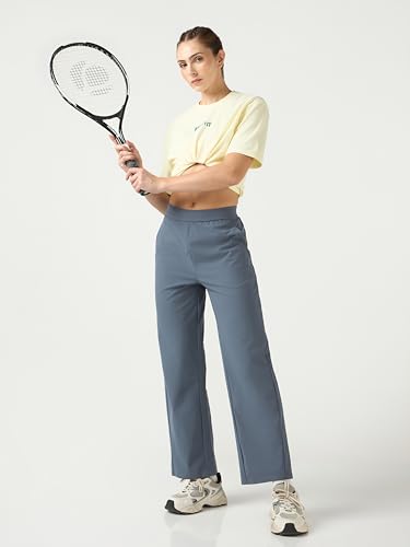 Image of TECHNOSPORT Women's Straight Fit Solid Track Pant for Casual Wear, Active Lifestyle