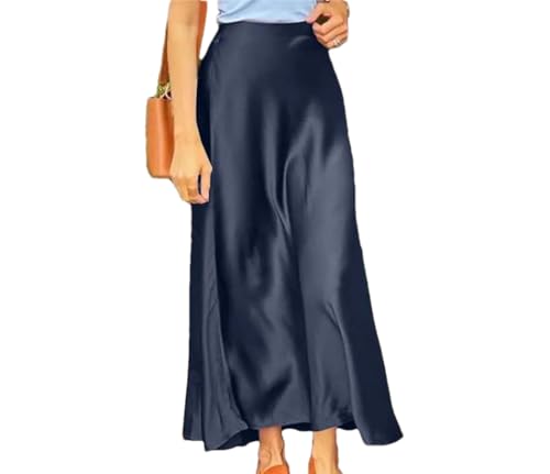 Women Summer Long High Waist Skirt Casual Solid Party Fashion Satin Silk Skirts
