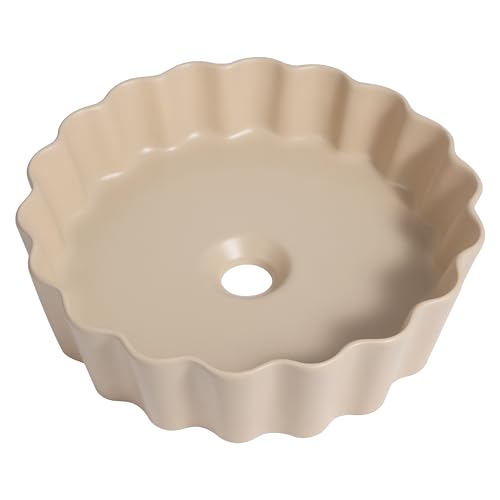 JONATHAN Y Atelier 15" Round Scalloped Vessel Sink, Matte Beige by JONATHAN Y - Used condition - Image 2