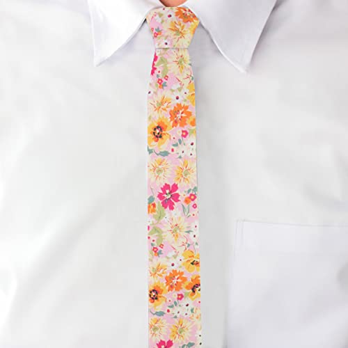 Image of Mantieqingway Floral Ties for Men Skinny Cotton Tie Flower Necktie